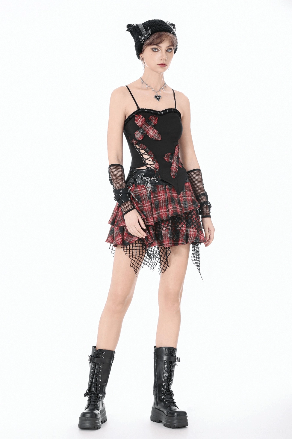 Black gothic corset cami top styling inspiration with alternative accessories and dark fashion elements