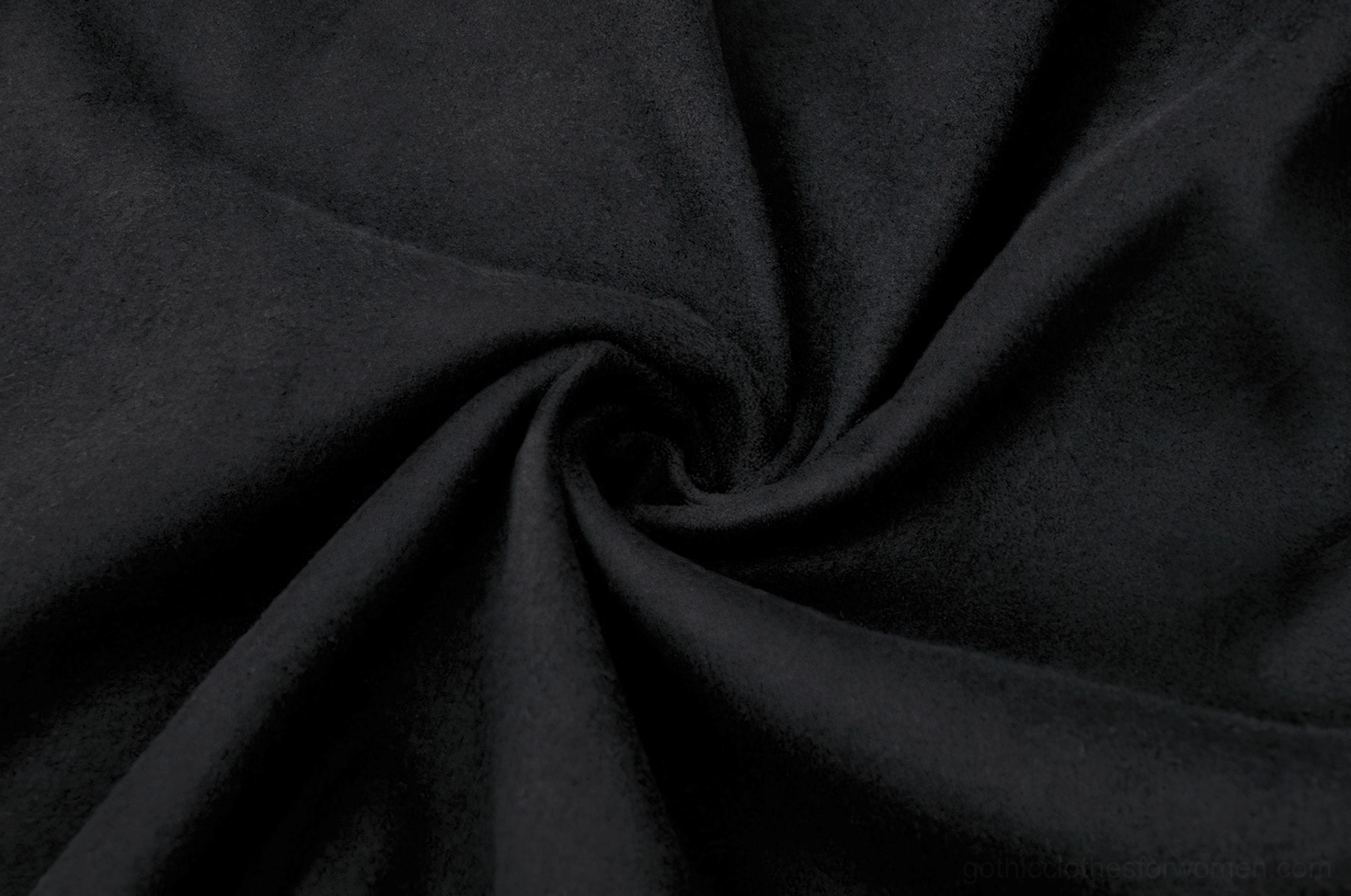 Main fabric texture close-up of black gothic hooded cape showing matte woven material