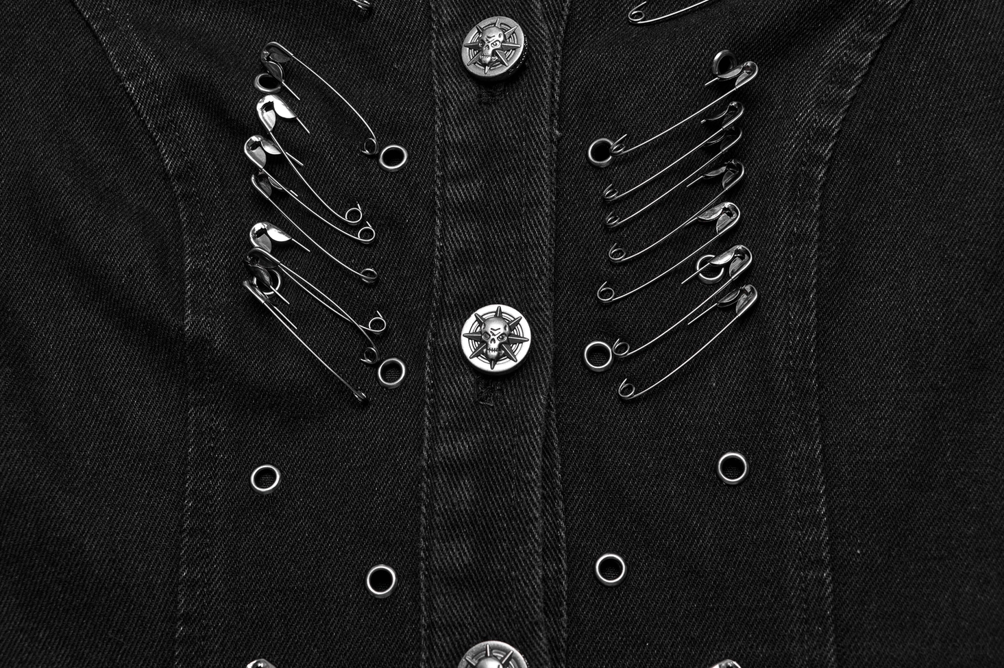Black denim hooded gothic cape additional angle view, showcasing overall silhouette and drape quality