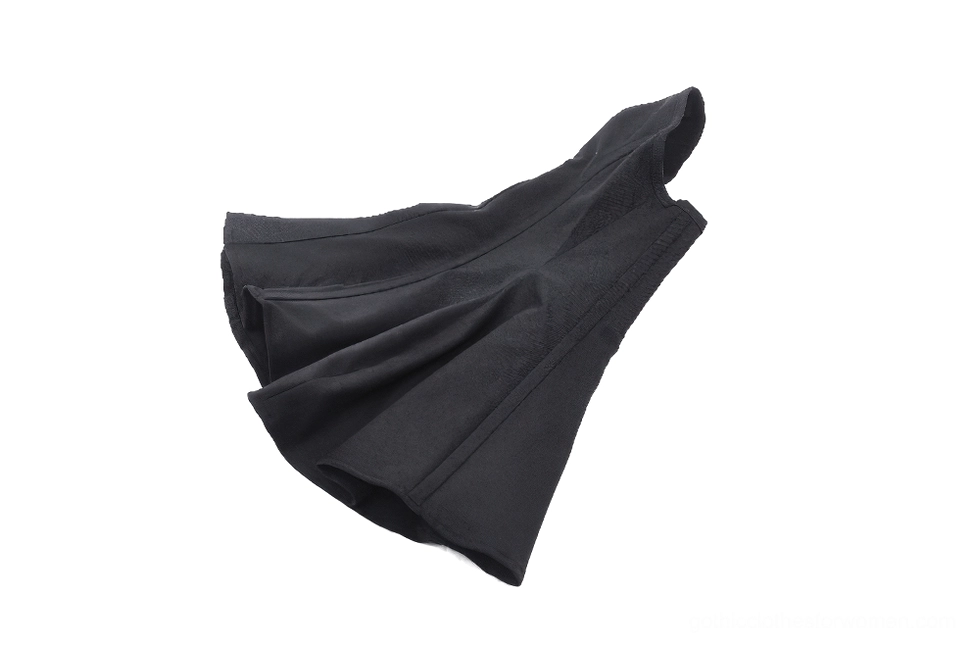 Folded black gothic capelet side view showing soft drape and matte black nylon fabric quality