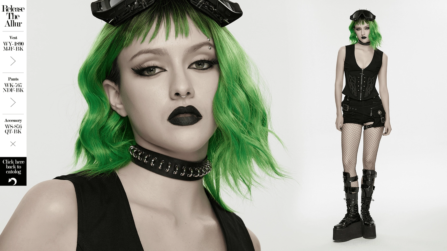 Black leather gothic choker with metal rings product styling showcase