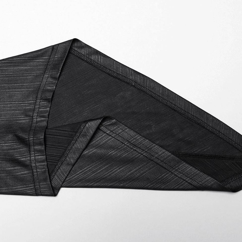 Black gothic hooded cloak coat front view on display mannequin showing attached hood and 3D pleated design elements