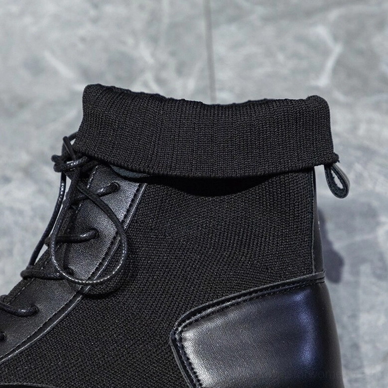 Black gothic lace-up platform combat ankle boots - women's rebellious alternative fashion footwear with round toe