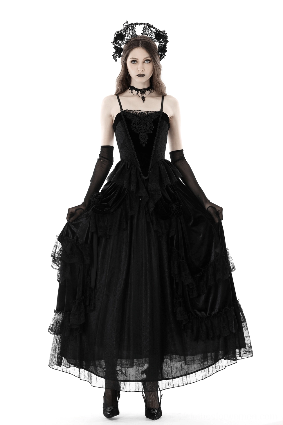 Black lace gothic corset top alternative styling with dark aesthetic accessories