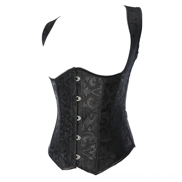Black gothic waist corset back flat lay, displaying lace-up closure system and structured boning alignment