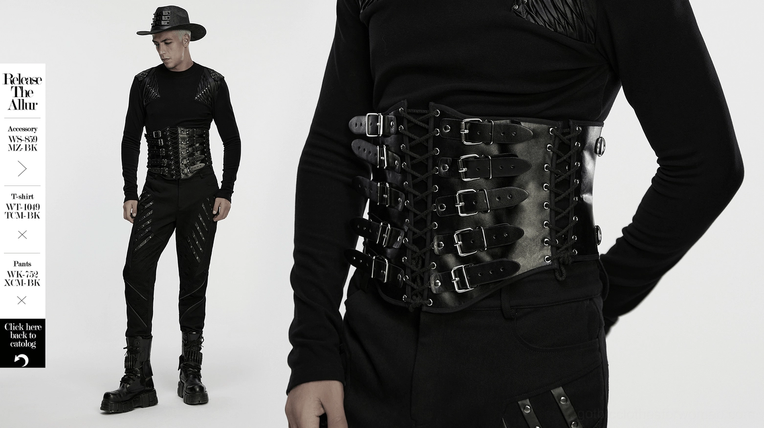 Black gothic corset belt with metal buckles alternative fashion accessory full view