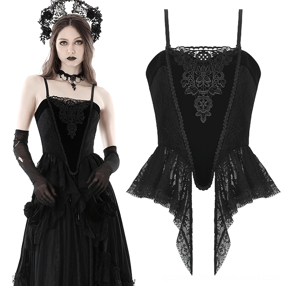 Black gothic corset top styled with long gloves matching skirt and dark accessories