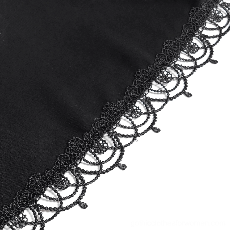 Black gothic corset dress full length view mannequin fitted bodice flowing layered skirt