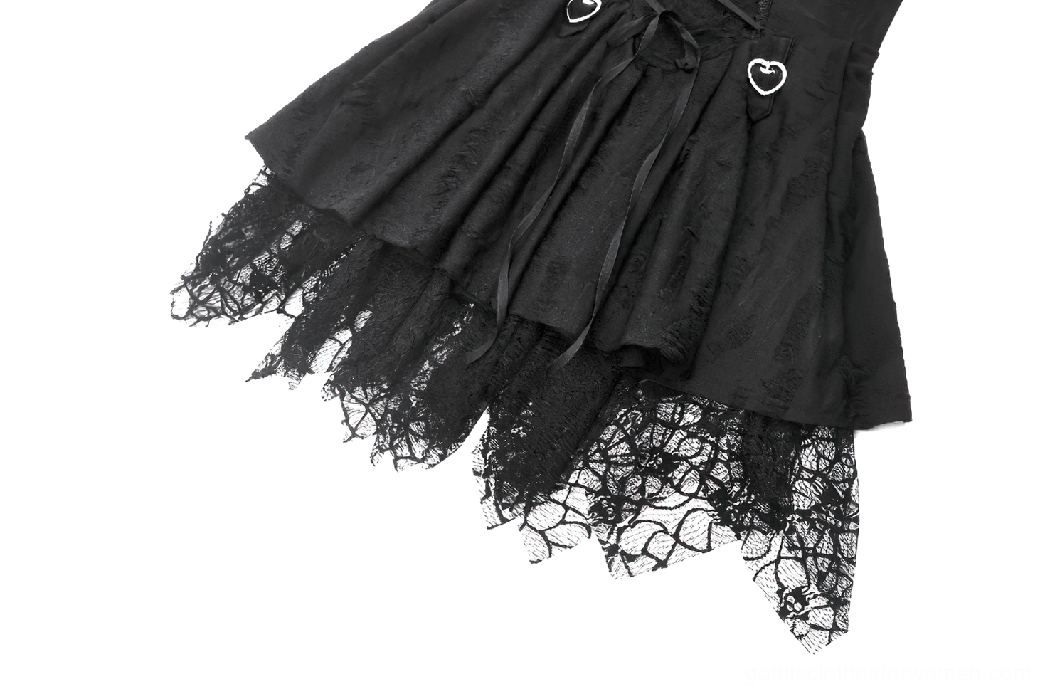 Black gothic lace corset mini dress styled with fishnet stockings and alternative accessories - full look inspiration