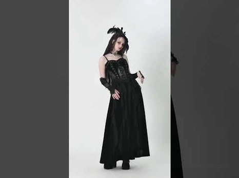 Gothic black corset dress with ruffled lace hem detail shot