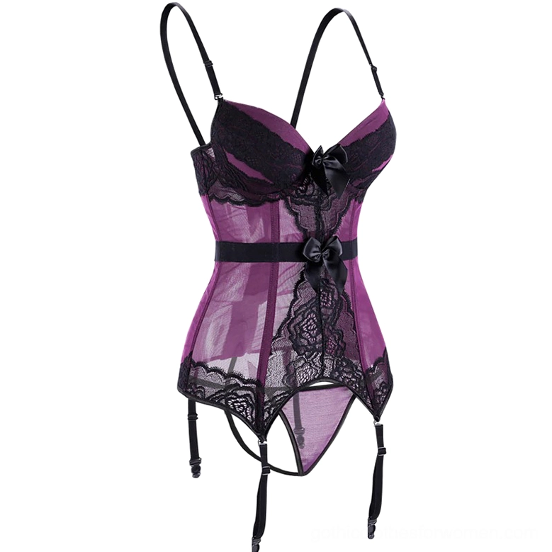 Black gothic sheer corset lingerie set showcasing fabric texture, bone structure, and adjustable strap details