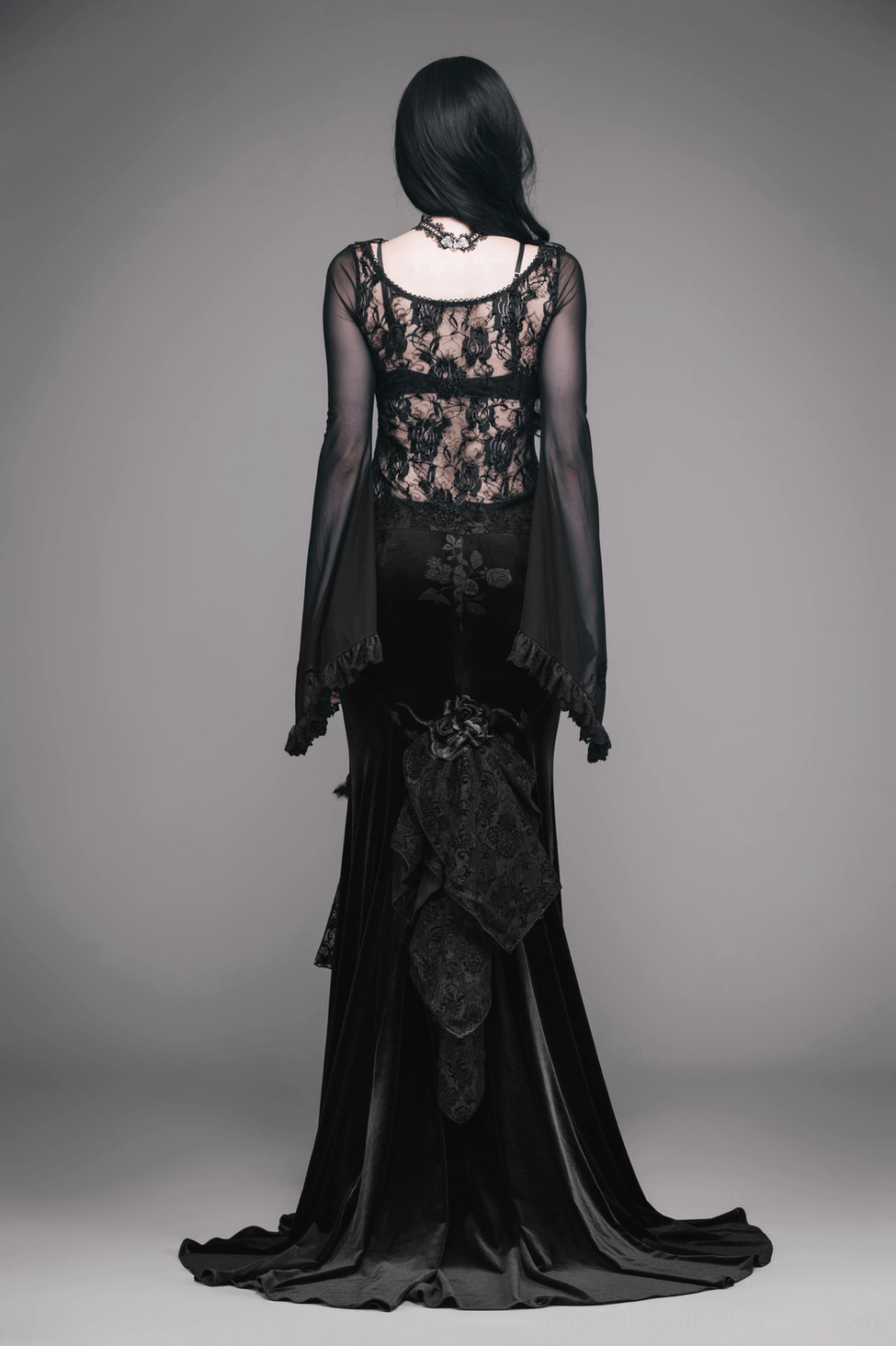 Black gothic lace-up corset fashion styling, sheer corset worn with alternative gothic outfit