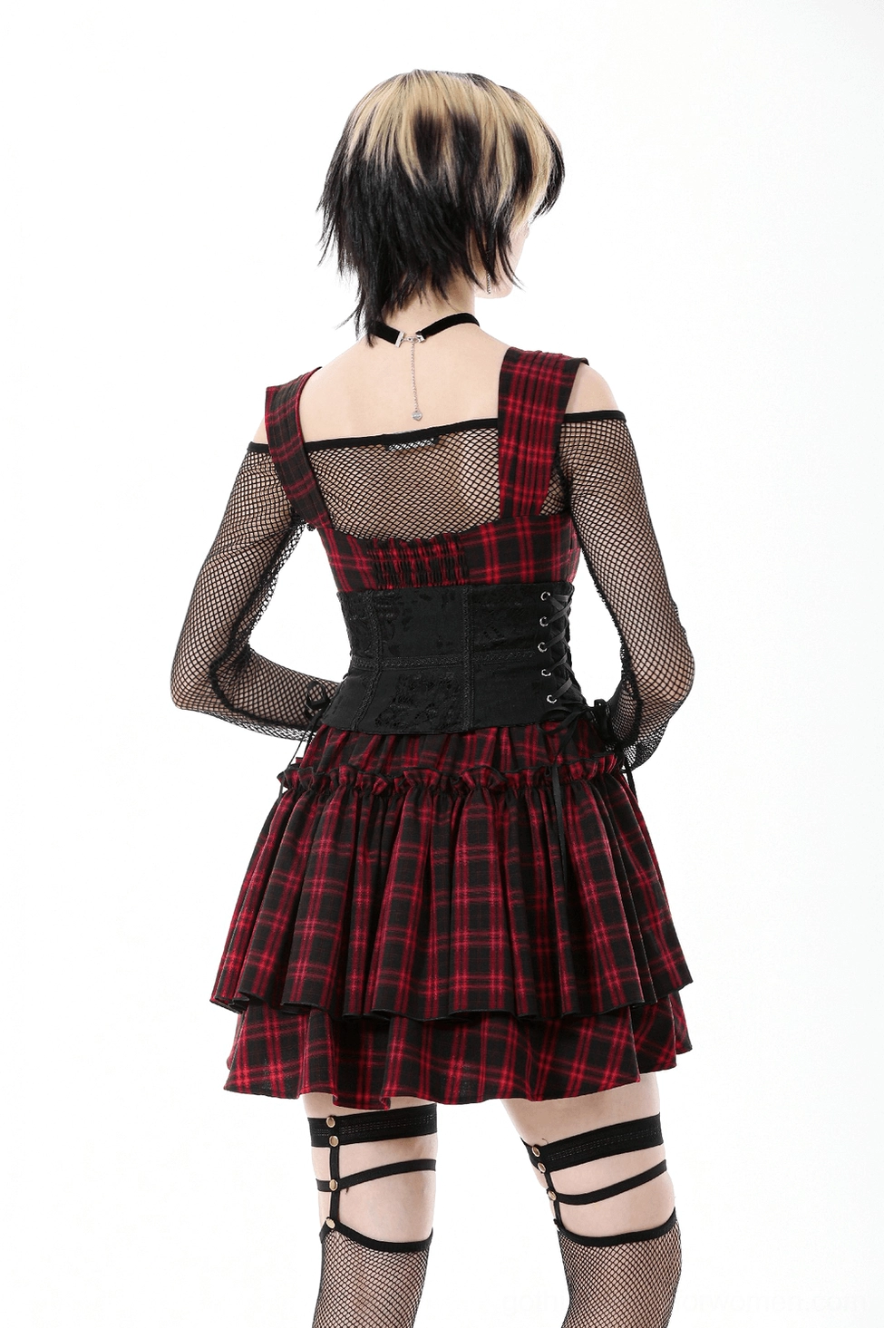 Black gothic lace-up corset belt flat product photography showing overall structure