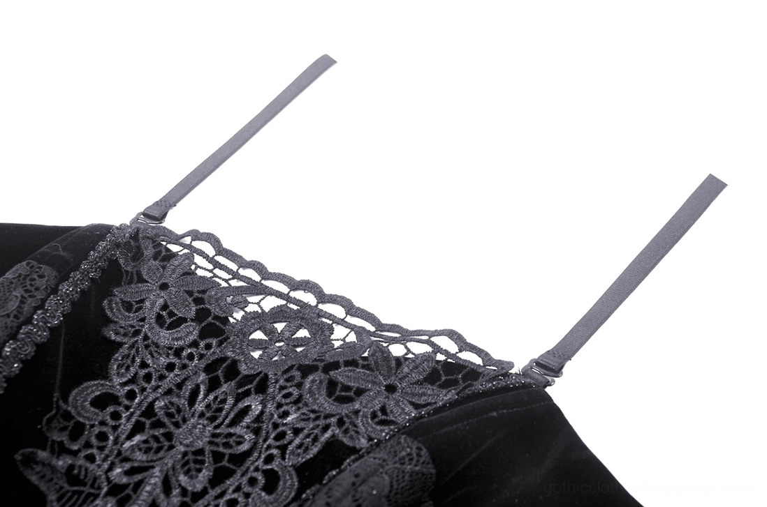 Black gothic corset back flat lay showing ribbon lace-up and metal eyelet fasteners