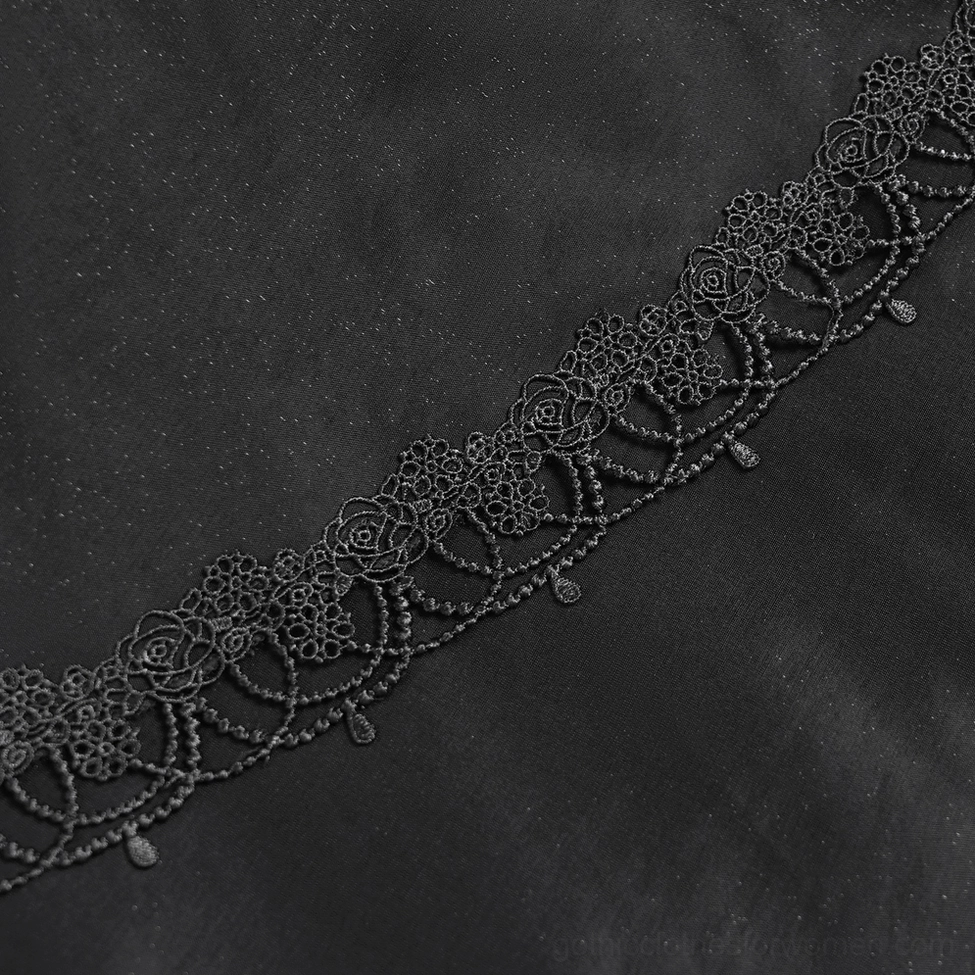 Black gothic corset maxi dress layered construction mesh lace combination flowing silhouette