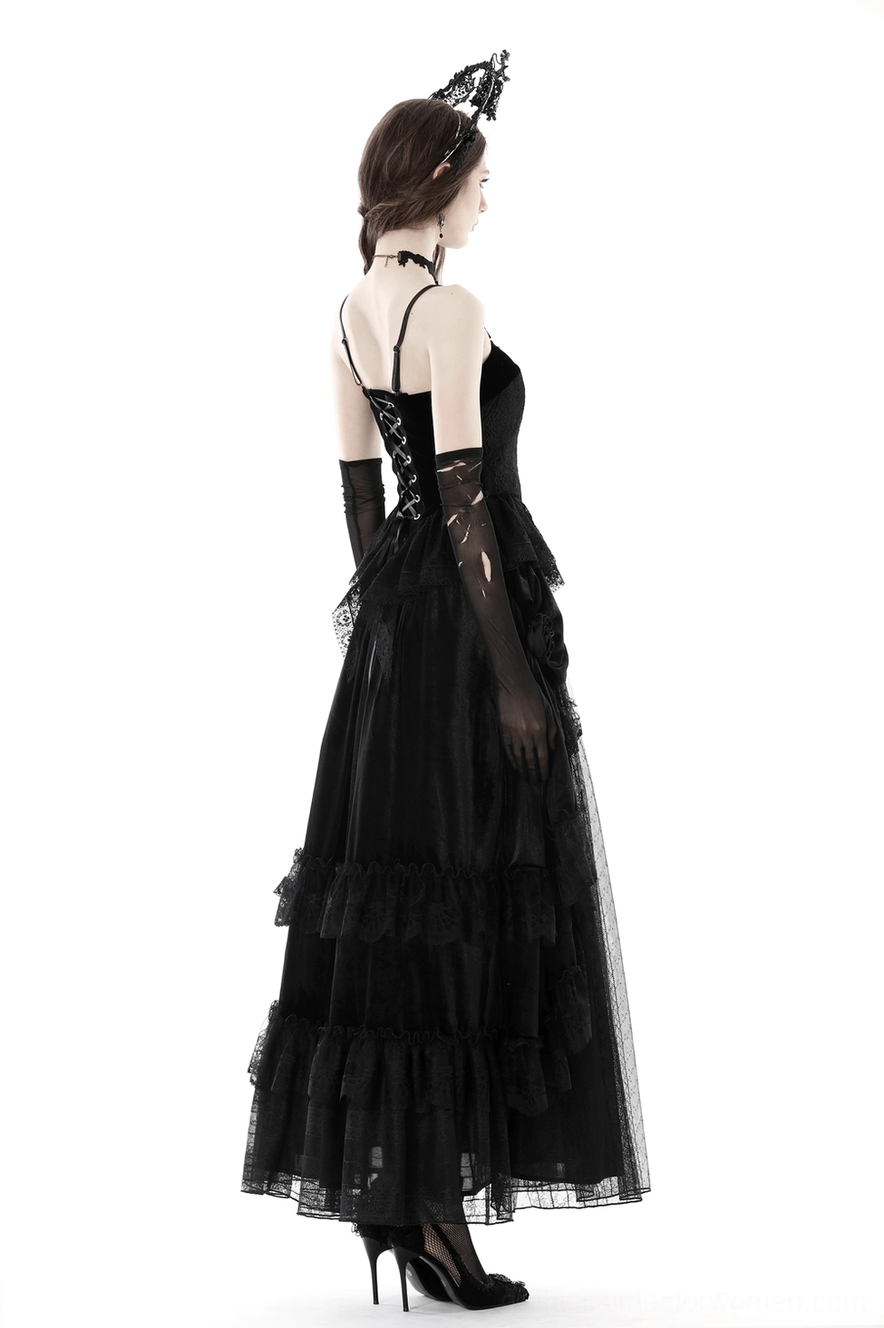 Black gothic corset top romantic goth styling detail shot