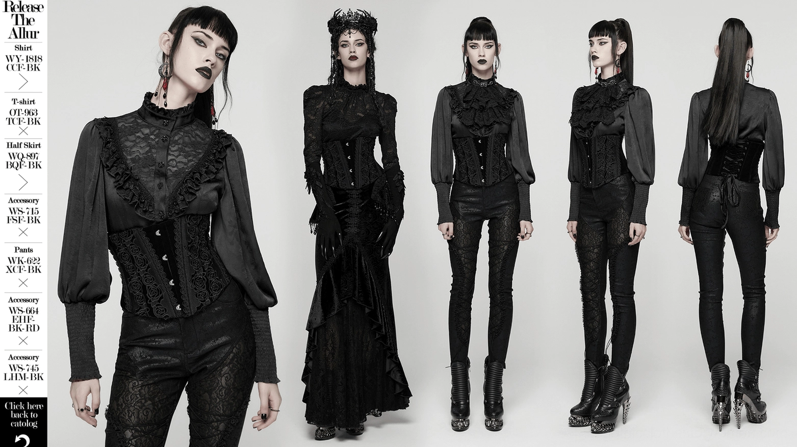 Black gothic corset main product view with rose lace embroidery, lace-up back, and premium velvet material finish