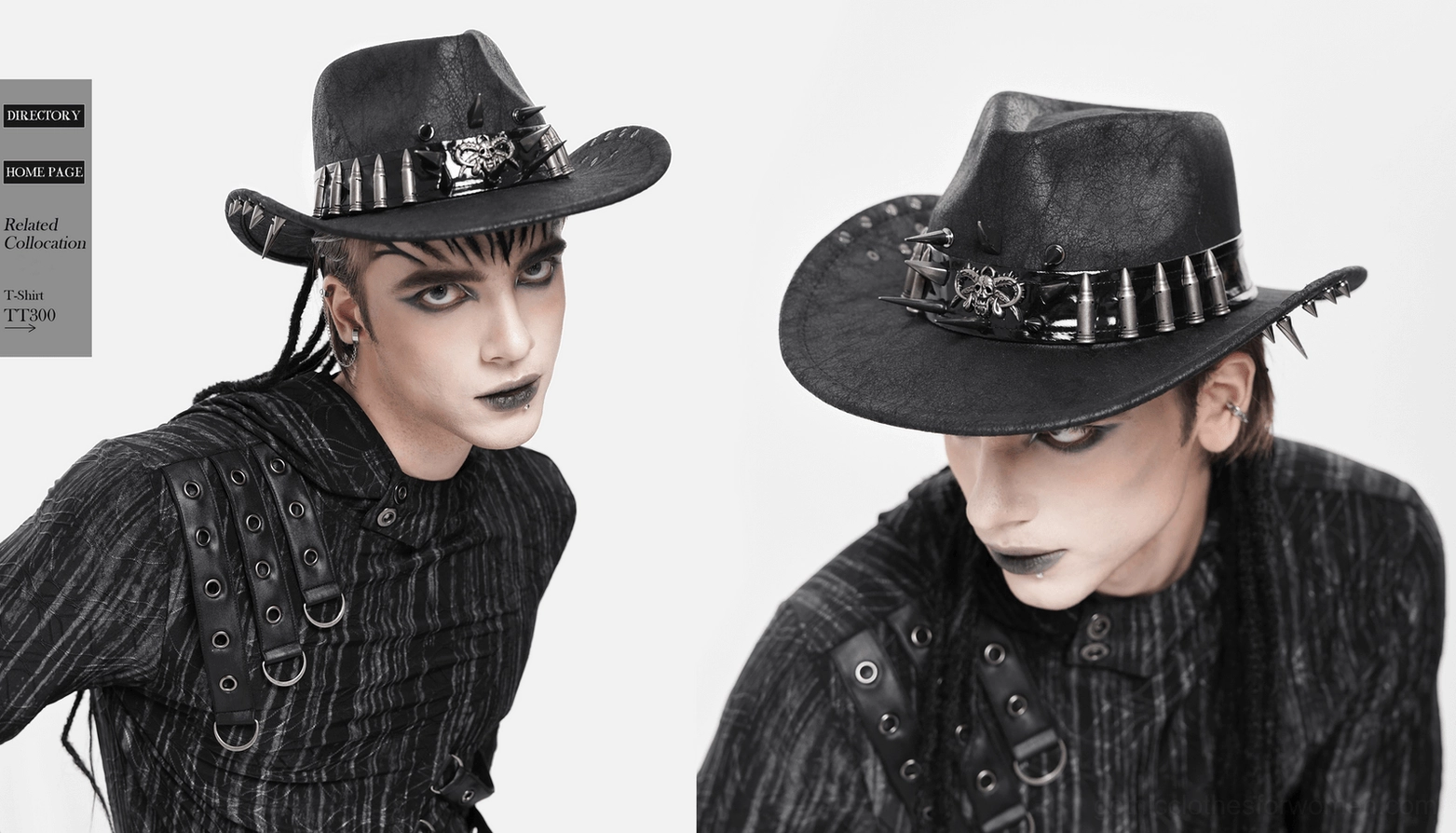 Black gothic cowboy hat with metal spike bullet trim showing texture and material quality