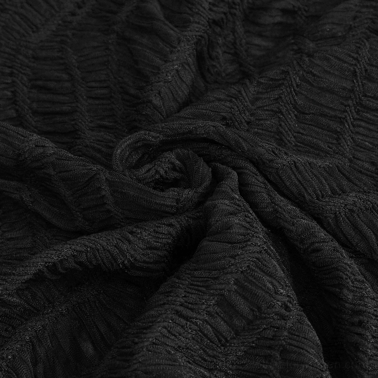 Black chain lace-up crop top main fabric texture, soft wrinkled wavy knit surface with stretchy elastane blend