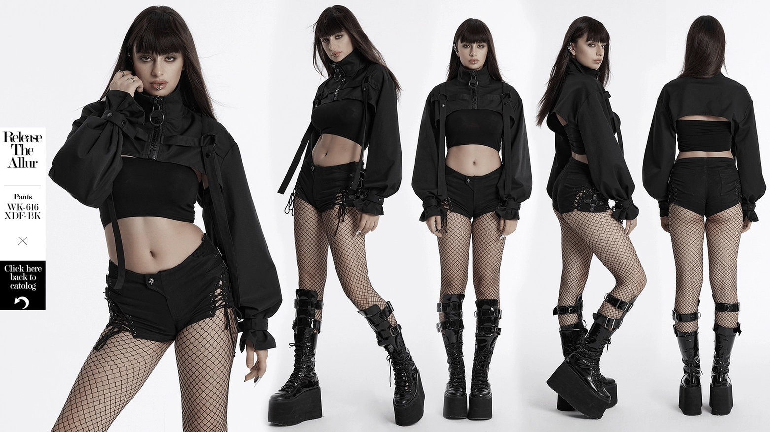 Black gothic cropped jacket polyester twill fabric composition lightweight construction detail
