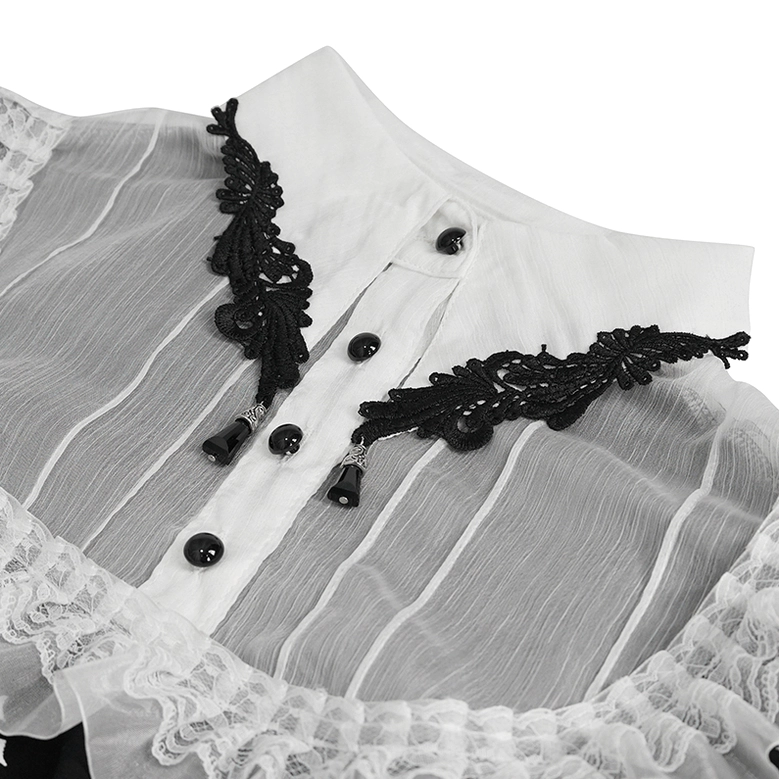 Black gothic cross blouse with ruffled white collar alternative fashion styling inspiration