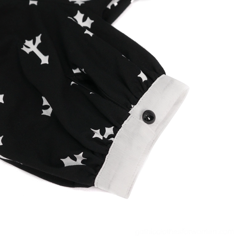 Black gothic cross blouse layering option with alternative fashion accessories and styling