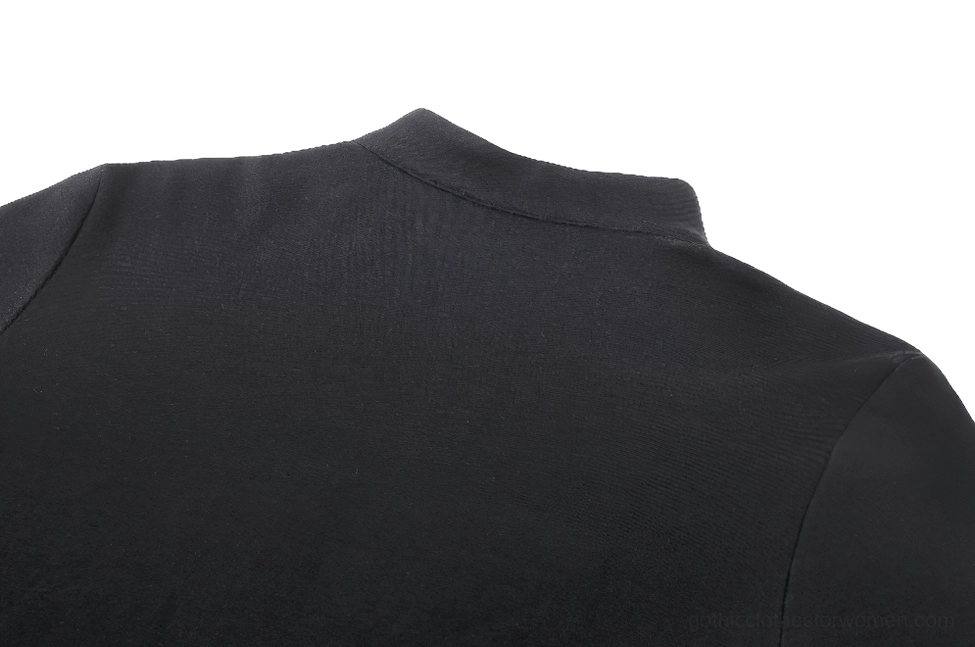 Black gothic cutout long sleeve top with button straps in ultra-slim fit silhouette