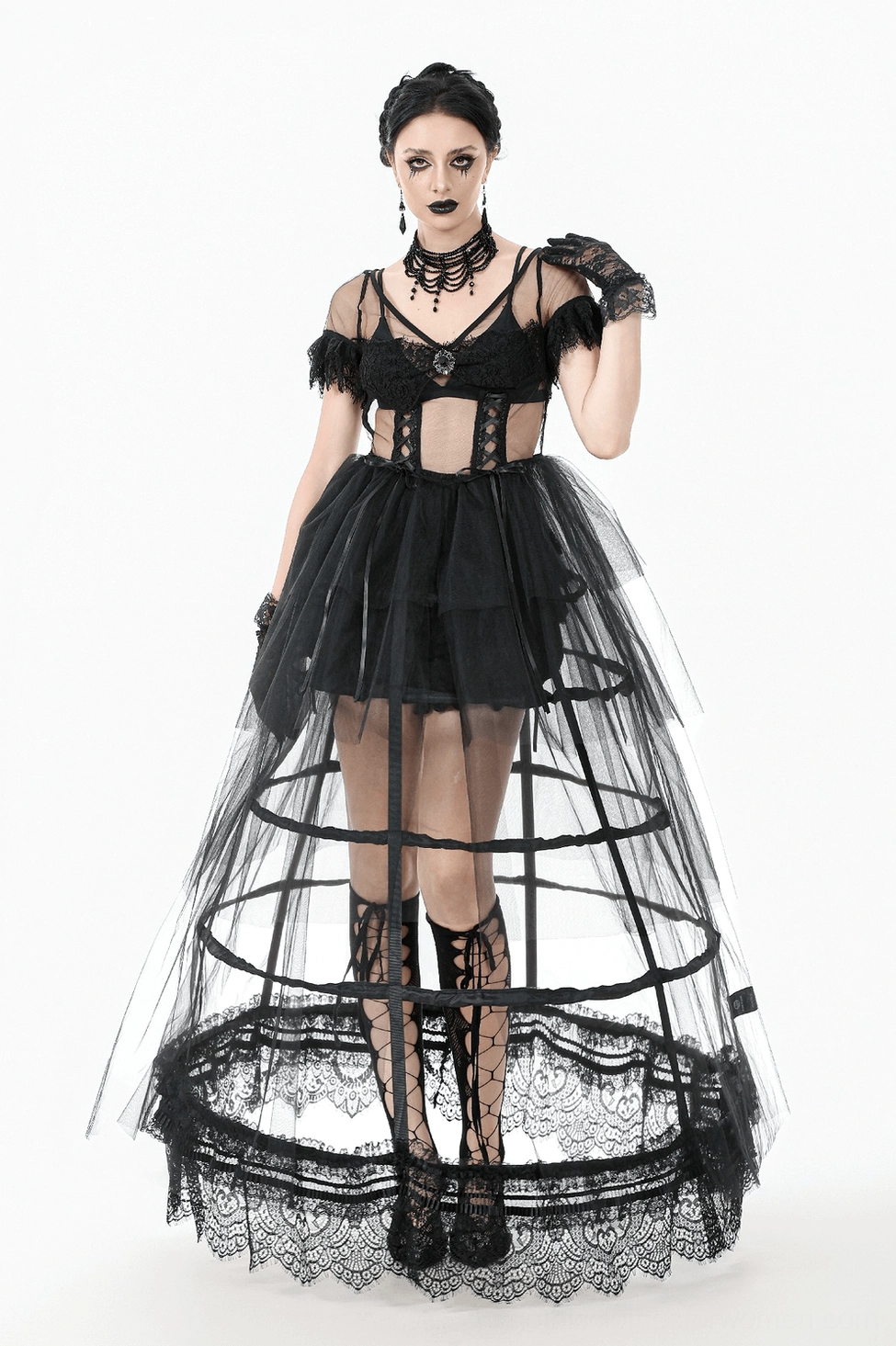 Black lace gothic dress styled for alternative fashion showcasing versatile styling possibilities