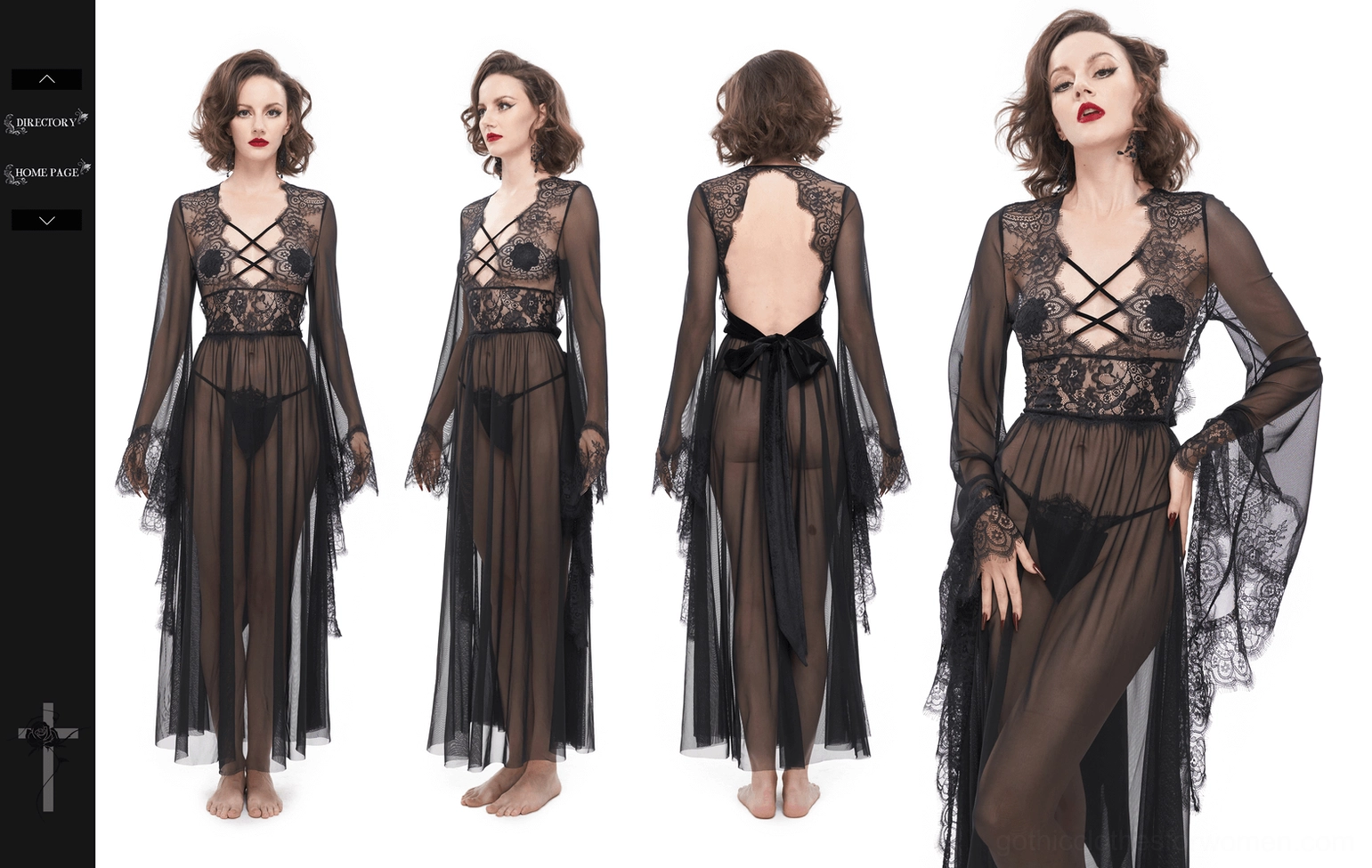 Black transparent lace gothic dress back open design with bow accent