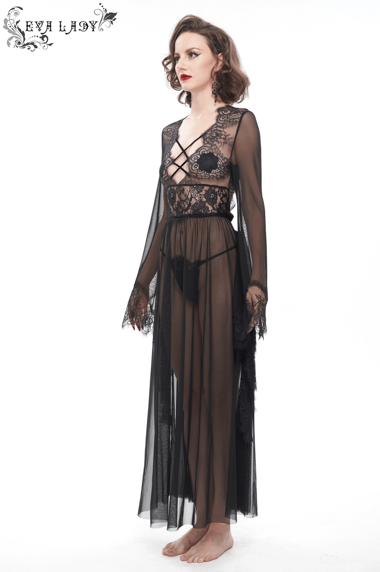 Black lace gothic dress alternative fashion styling inspiration on model