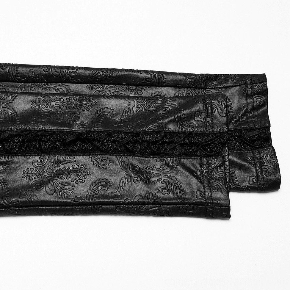 Black embossed gothic leggings with hollow out design, alternative fashion styling detail