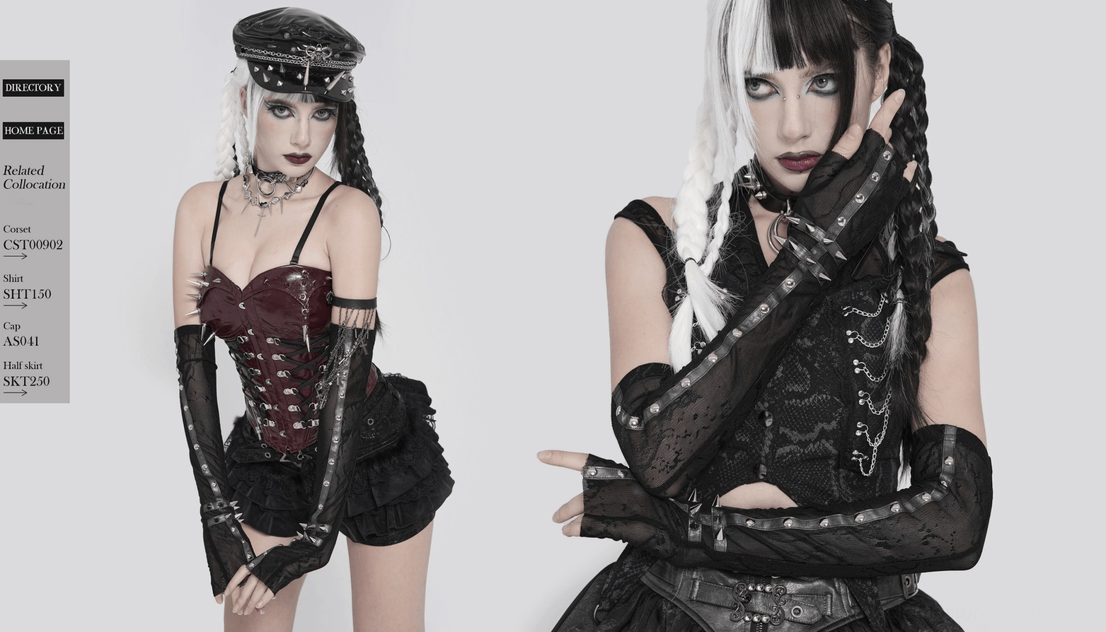 Black gothic fingerless arm sleeves with spike studs pair displayed in studio product shot for alternative fashion collection