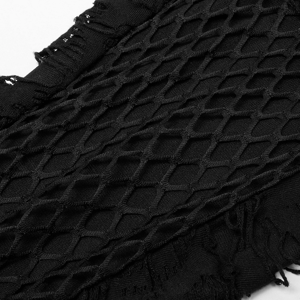 Black gothic flare pants with mesh thigh panels and attached mini skirt, overall product showcase