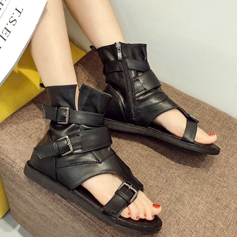 Black buckled gladiator ankle sandals alternative fashion gothic style footwear complete product view