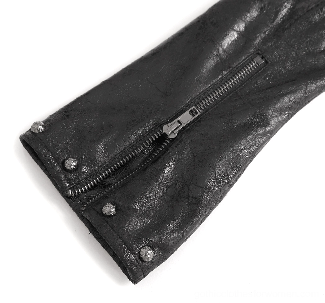 Black gothic harness with cracked texture synthetic leather and metallic buckle details