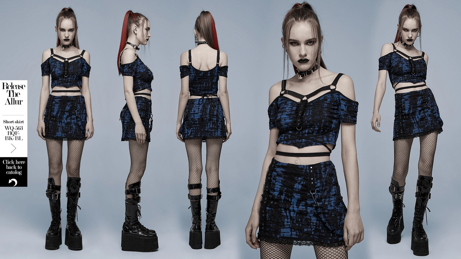 Black gothic harness crop tee texture close-up, distressed knit fabric and design details