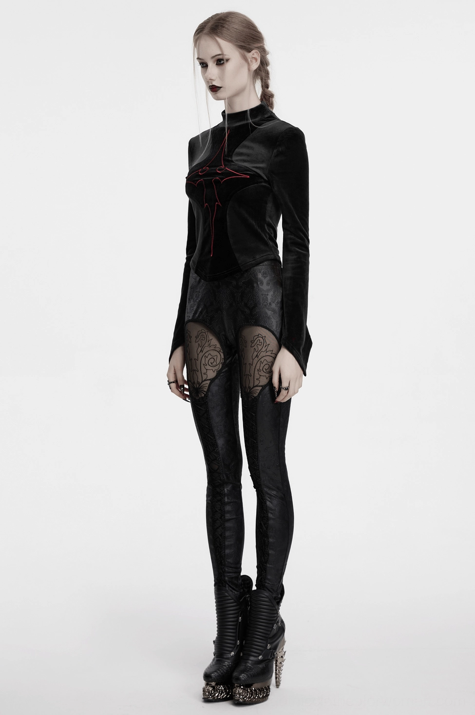 Black gothic embossed hollow out leggings, alternative subculture fashion statement