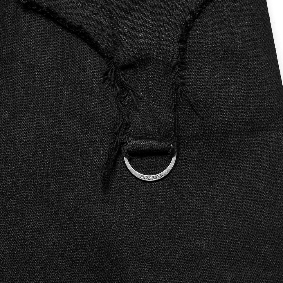 Black gothic cross flare jeans fabric texture showing denim quality and mesh blend construction