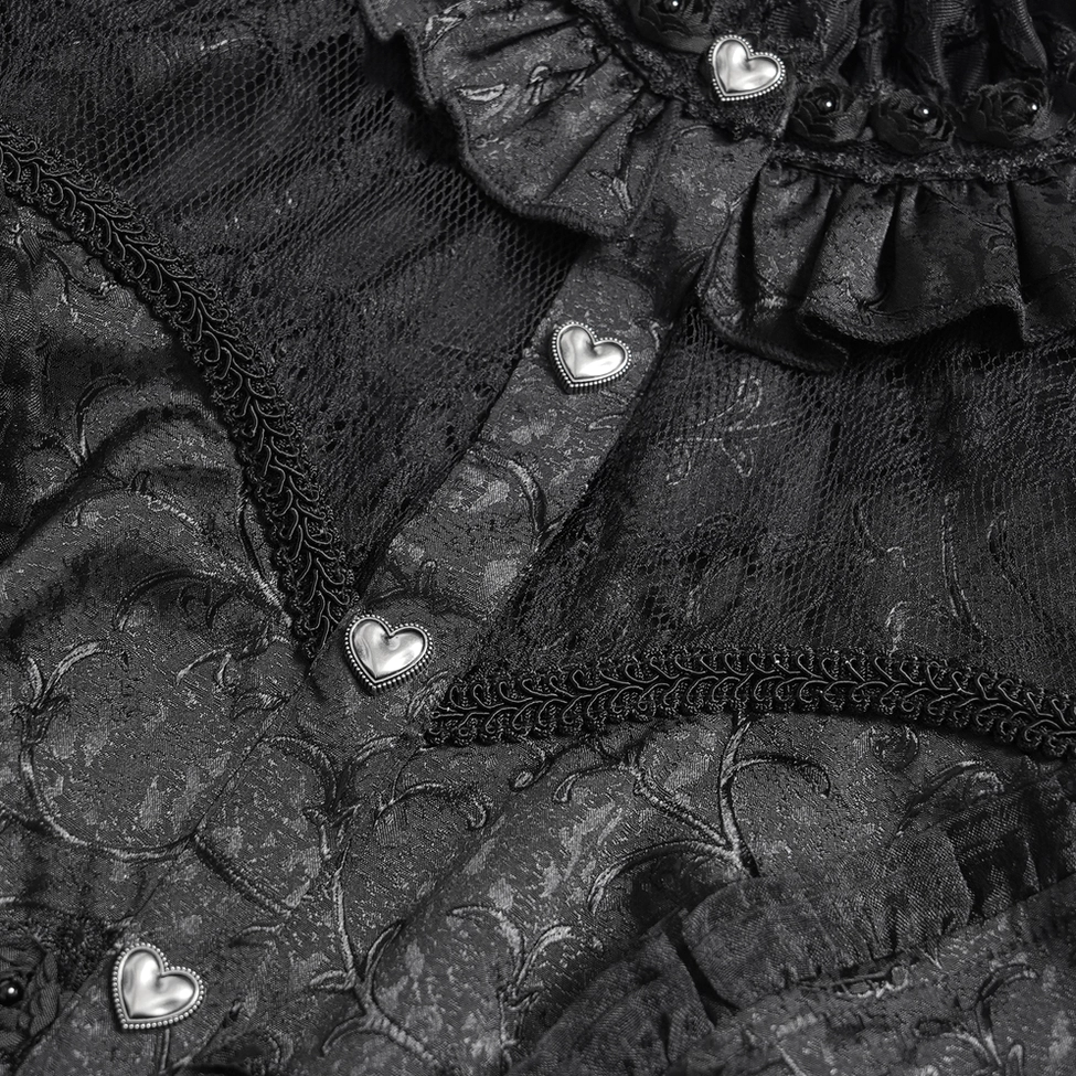 Black gothic lace blouse front view, complete outfit styling, alternative fashion aesthetic