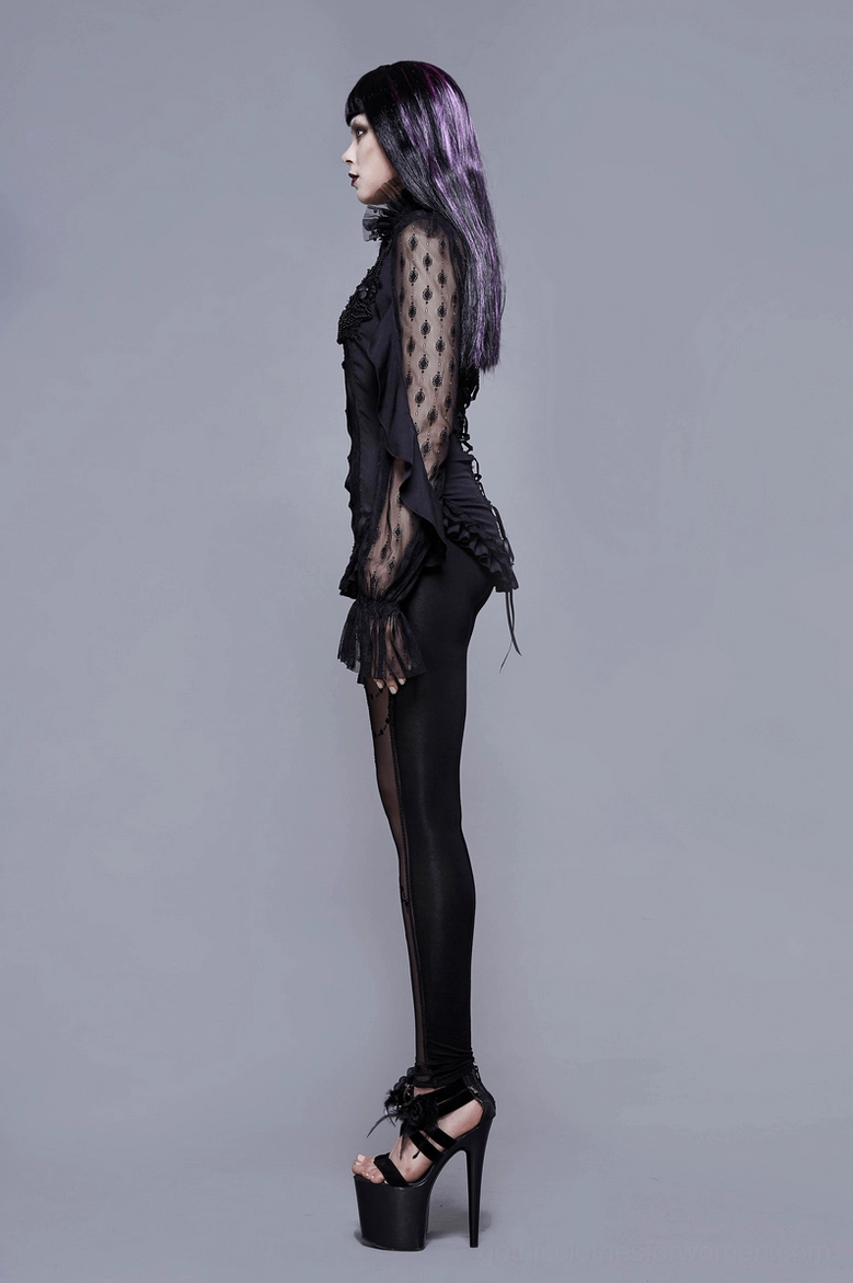 Black gothic lace blouse full styling photograph demonstrating versatile alternative fashion piece with layering potential