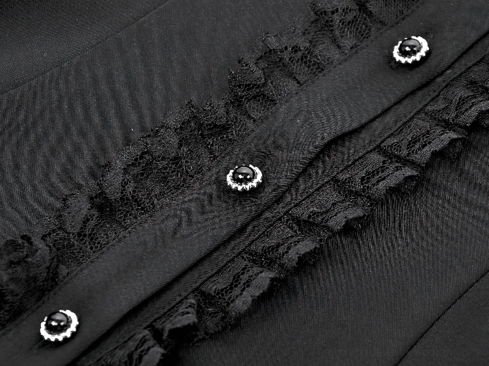 Black gothic lace dress with adjustable corset back and puff sleeves showcasing drama and elegance for goth subculture fashion and special events