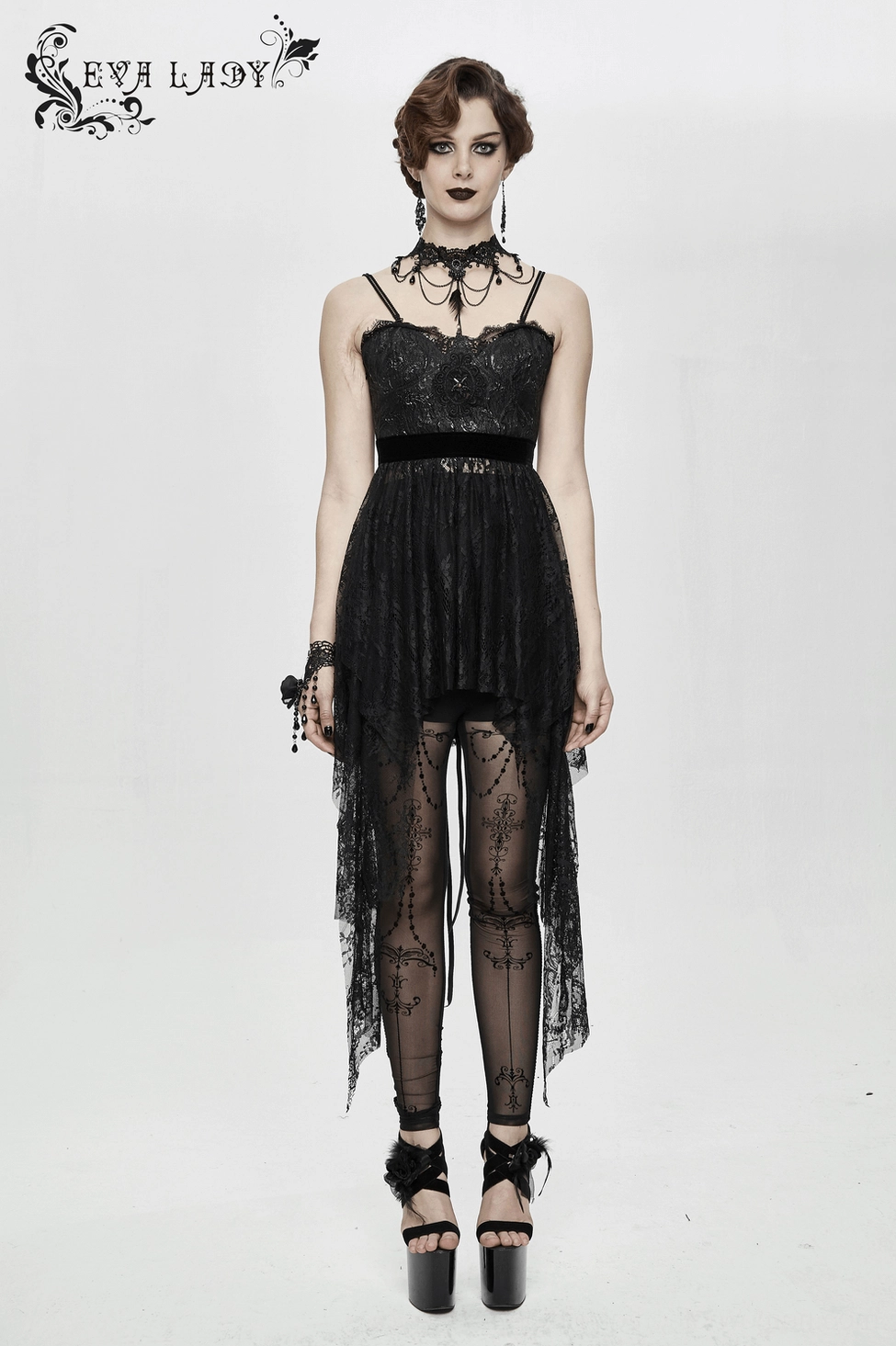 Black gothic lace dress alternative view showing garment construction, fit, and design element arrangement