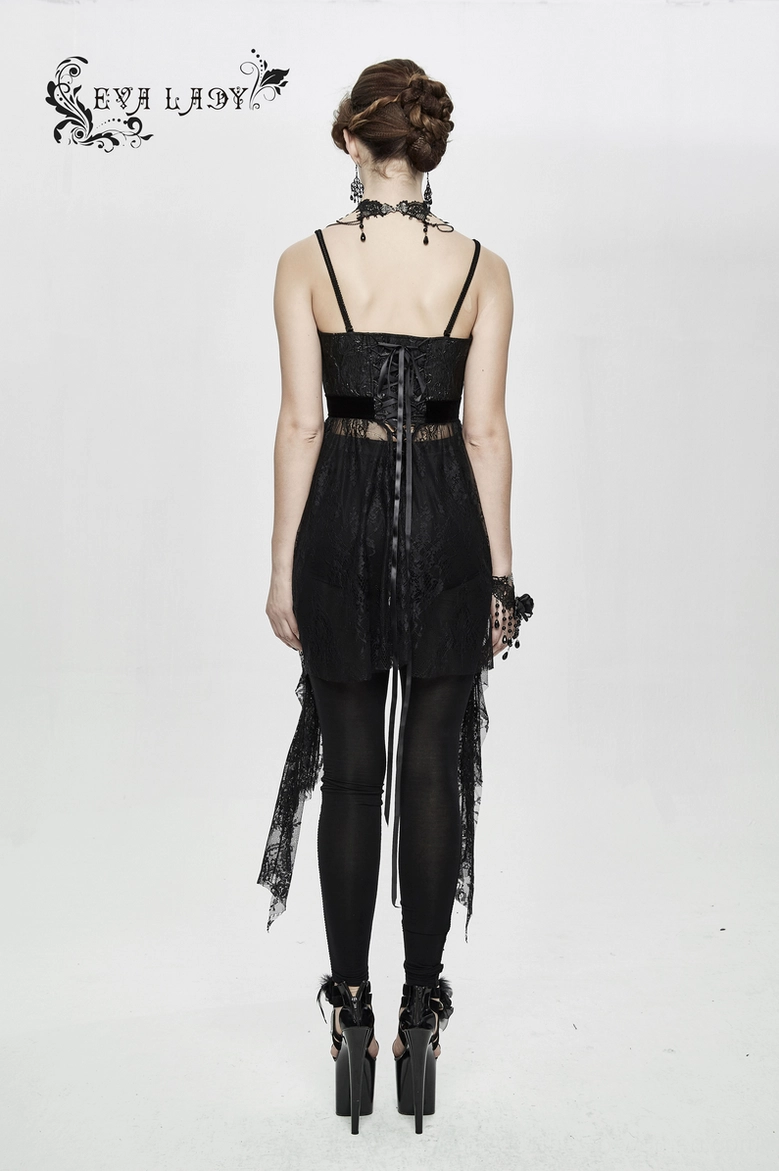 Black gothic lace sleeveless dress primary product image displaying full design, asymmetric cut, and lace embellishment