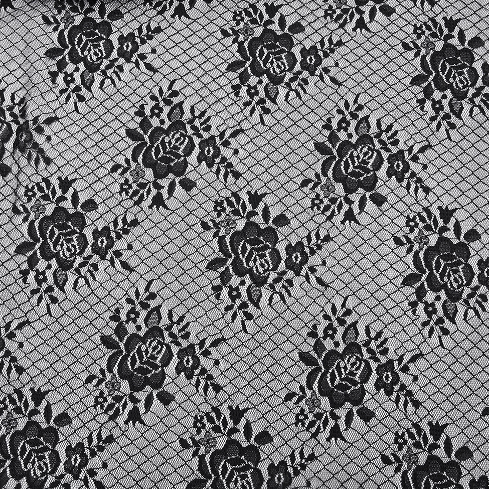 Black goth lace shorts fabric close-up - rose floral pattern mesh net texture sheer detail