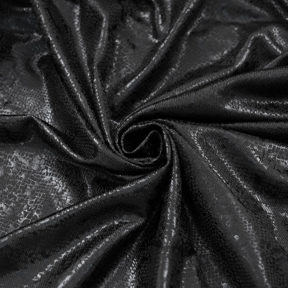 Full-body styling shot of black gothic lace-up corset maxi dress with alternative fashion aesthetic and goth styling