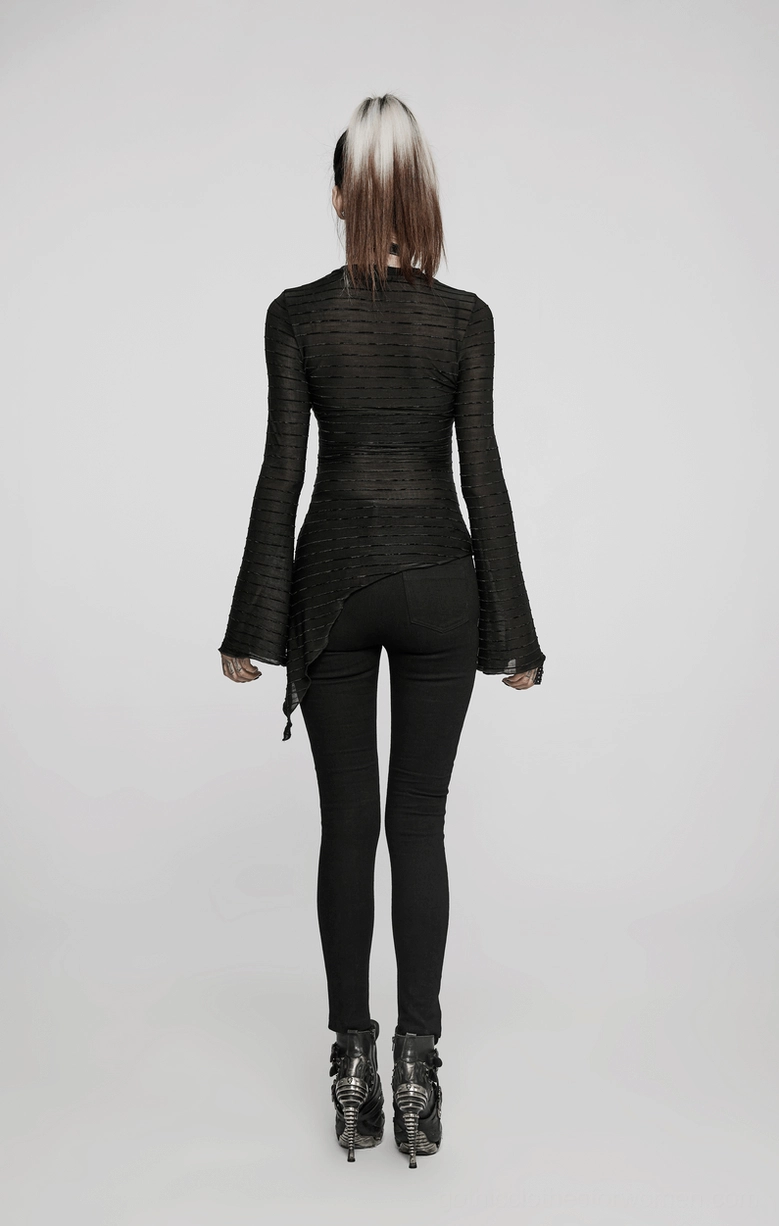 Black gothic lace-up skinny jeans product shot, full view of women's punk aesthetic denim with all design elements visible