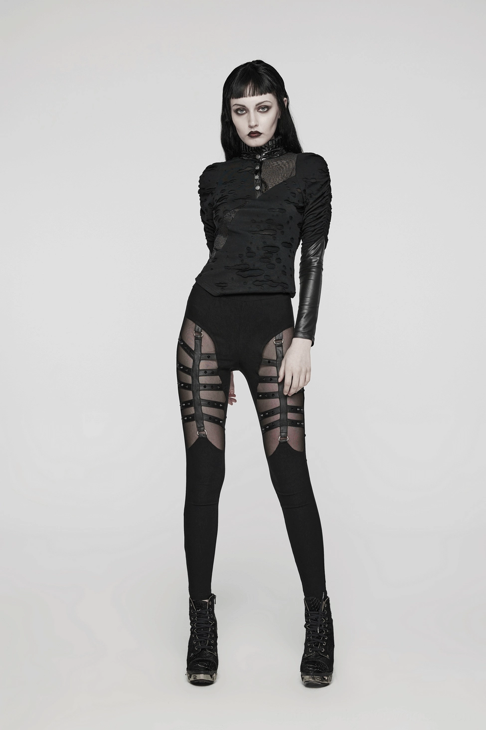 Black gothic leggings overall product view, alternative fashion styling showcase