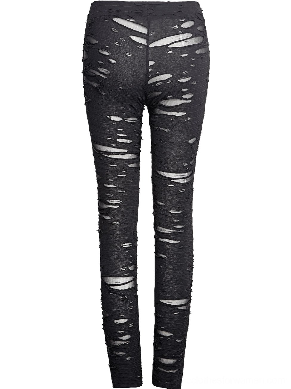 Black ripped mesh gothic leggings back flat lay showing fitted silhouette