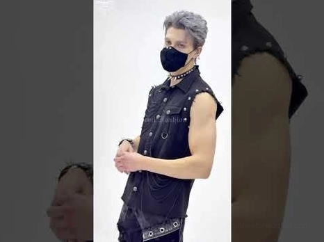 Solid black fabric face mask styling collage with male model in sleeveless punk vest multiple angles