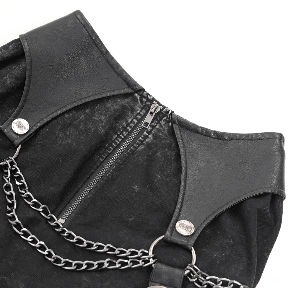 Black gothic layered maxi skirt alternative angle showing chain strap positioning and tiered ruffle construction